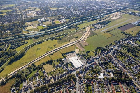 Aerial view, Hamm airfield, Mattenbecke sewage treatment plant, Lippe floodplain, Datteln-Hamm