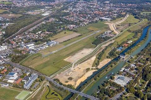 Aerial view, Hamm airfield, Mattenbecke sewage treatment plant, Lippe floodplain, Hamm lock, Lippe