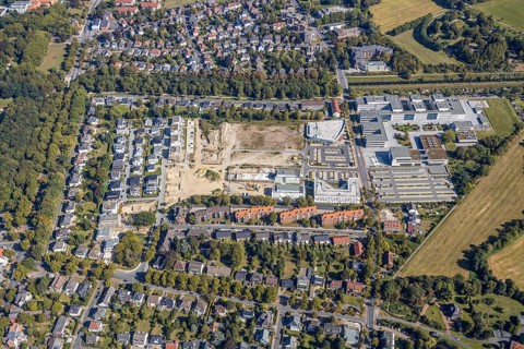 Aerial view, construction area SCI:Q Science Quarter Hamm, Paracelsuspark, Hamm-Lippstadt