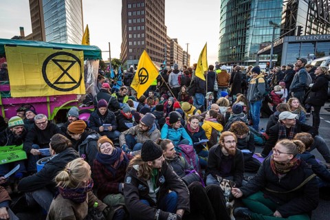 DEU Germany Germany Berlin Demonstrators of the Extinction Rebellion movement during the occupation