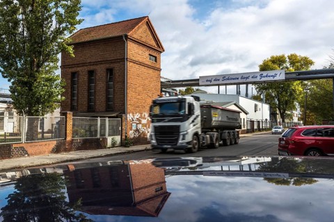 DEU Germany Germany Vetschau A sign advertising rail freight transport in front of a factory
