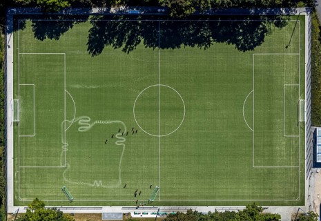 Aerial view, sports field in sports park, football field, Herne, Ruhr area, North Rhine-Westphalia,