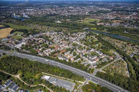 Aerial view, local view Horsthausen, Herne, Ruhr area, North Rhine-Westphalia, Germany, motorway