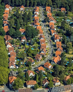 Aerial photograph, Teutoburgia housing estate, garden city, colliery housing estate, Herne, Ruhr