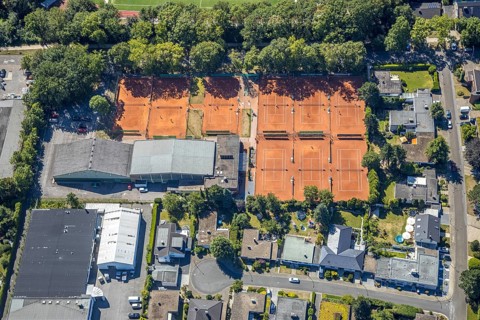 Aerial view, industrial estate Am Trimbuschhof, Werkshallenstraße, location for new fire station,