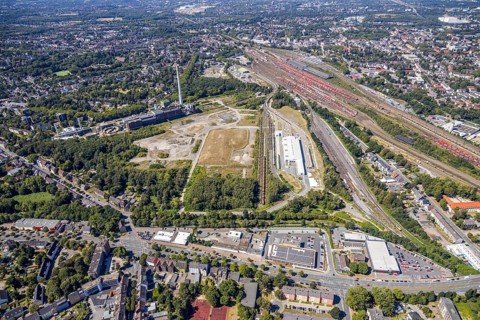 Aerial view, construction site new Stadler Rail Vehicles branch, former General Blumenthal mine