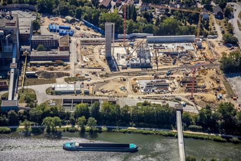 Aerial view, STEAG cogeneration plant Herne, construction site for a gas and steam power plant,