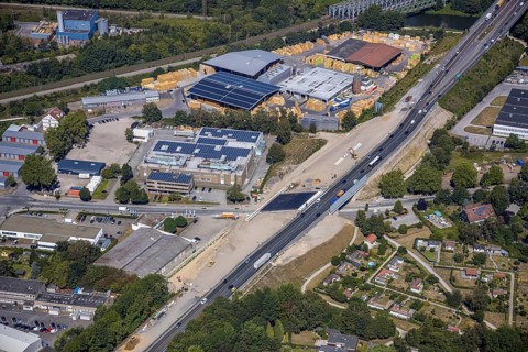 Aerial view, industrial area Baukauer Straße, Herne, Ruhr area, North Rhine-Westphalia, Germany,
