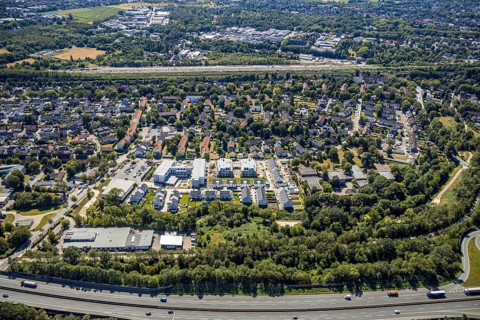 Aerial view, construction site, new housing estate Jürgens Hof, Am Fischergraben, Herne, Ruhr area,