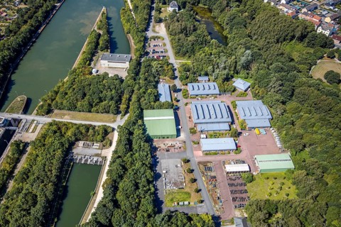 Aerial view, lock Herne-Ost, Waterways and Shipping Office Duisburg-Meiderich Bauhof Herne,
