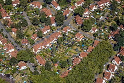 Aerial photograph, Teutoburgia housing estate, garden city, colliery housing estate, Herne, Ruhr