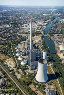 Aerial view, STEAG cogeneration plant Herne, Rhine-Herne-Canal, Herne, Ruhr area, North