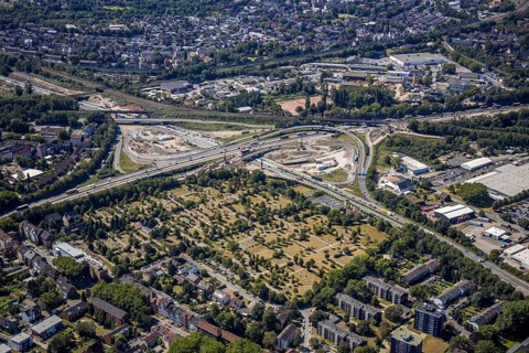 Aerial view, motorway junction Herne, new construction tunnel Baukau from the A43 to the A42,