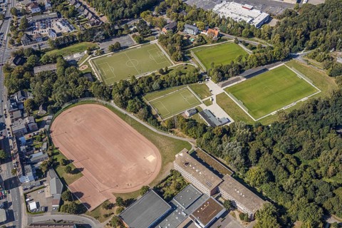 Aerial photo, Galilei-Gymnasium, Adolf-Brühl-Stadion, Hamm, Ruhr area, North Rhine-Westphalia,