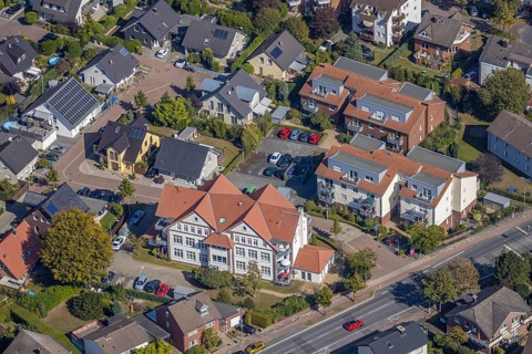 Aerial view, residential care Friedrich-Gruß-Weg, Hamm, Ruhr area, North Rhine-Westphalia, Germany,