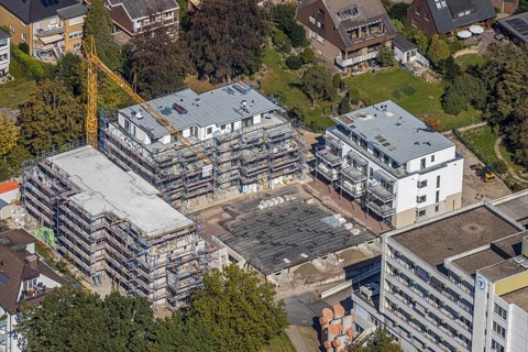 Aerial view, construction site new building at St. Josef Hospital Hamm-Bockum-Hövel, Hamm, Ruhr