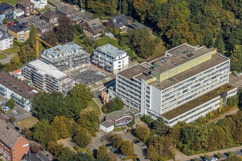 Aerial view, construction site new building at St. Josef Hospital Hamm-Bockum-Hövel, Hamm, Ruhr