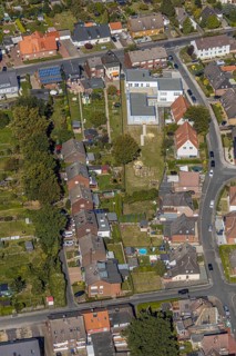 Aerial view, new construction day care centre Wellenbuschstraße, Bockum-Hövel, Hamm, Ruhr area,