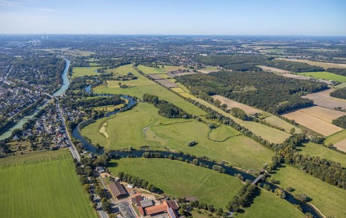 Aerial view, river Lippe, Datteln-Hamm canal, Lippe meadows, Hamm, Ruhr area, North