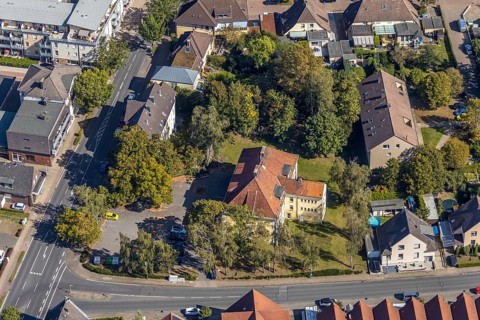 Aerial view, youth café Werries and district centre Uentrop, Werries, Hamm, Ruhr area, North