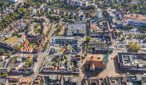 Aerial view, Widumstraße construction site, demolition for new WA office building, Radio Hamm
