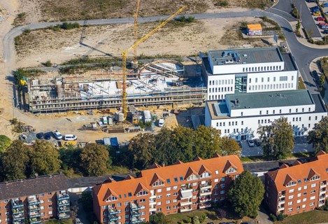 Aerial view, construction area SCI:Q Science Quarter Hamm, Paracelsuspark, Bad Hamm, Hamm, Ruhr