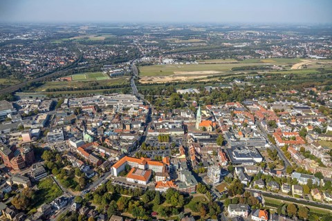 Aerial view, Widumstraße construction site, demolition for new WA office building, Radio Hamm