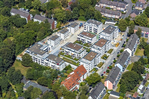 Aerial view, construction site, new residential area Fritz-Reuter-Straße, Herne, Ruhr area, North