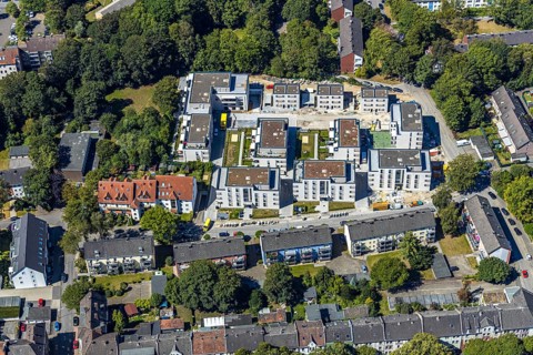 Aerial view, construction site, new residential area Fritz-Reuter-Straße, Herne, Ruhr area, North