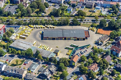 Aerial photo, Graf Reisen, bus company and forwarding agency, Herne, Ruhr area, North
