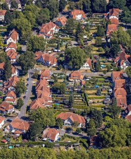 Aerial photograph, Teutoburgia housing estate, garden city, colliery housing estate, Herne, Ruhr