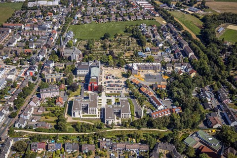 Aerial view, construction site Widumer Höfe, the future retirement home of the St Elisabeth Group,
