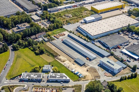 Aerial view, recycling depot herne AöR, central depot Meesmannstraße, Herne, Ruhr area, North