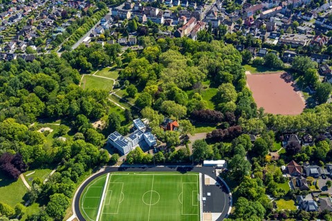 Aerial photo, Parkhotel Herne, sports ground Schäferstraße I, Herne, Ruhr area, North