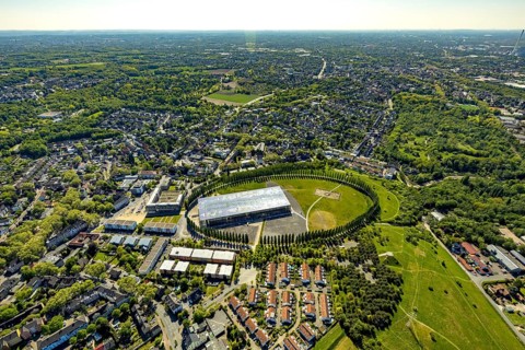 Aerial view, tree avenue Mont-Cenis colliery, Mont-Cenis academy, Herne, Ruhr area, North