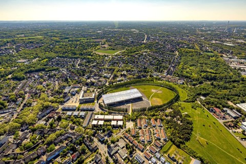 Aerial view, tree avenue Mont-Cenis colliery, Mont-Cenis academy, Herne, Ruhr area, North