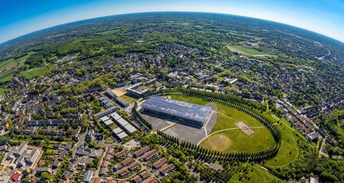 Aerial view, tree avenue Mont-Cenis colliery, Mont-Cenis Academy, Herne, Ruhr area, North