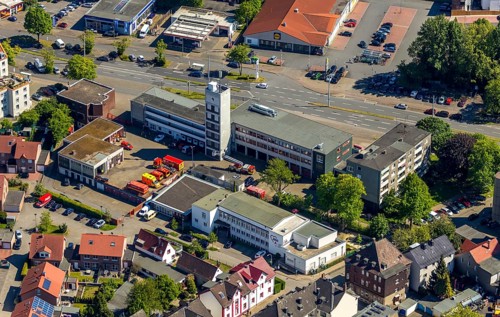 Aerial photo, fire brigade Herne, Herne, Ruhr area, North Rhine-Westphalia, Germany, fire fighter,