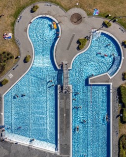 Aerial view, swimming pool south pool, Herne, Ruhr area, North Rhine-Westphalia, Germany, distance