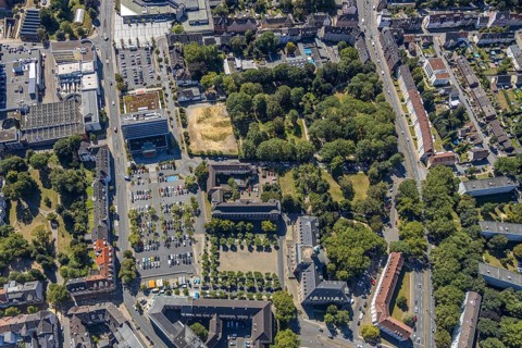 Aerial view, town hall Herne, Friedrich-Ebert-Platz, district court Herne, Herne, Ruhr area, North