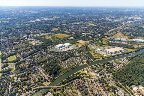 Aerial view, site view Herne, Nordfrost logistics centre, former colliery Unser Fritz, shaft 1