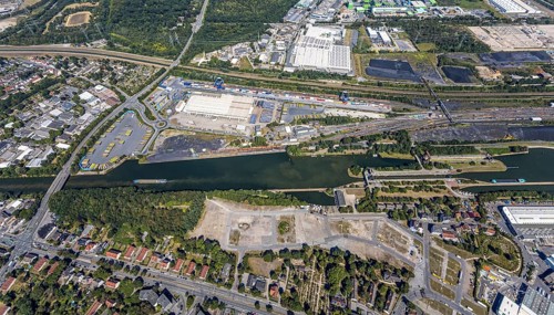 Aerial view, commercial area Am Westhafen, CTH Container Terminal Herne GmbH, Müller - Die lila