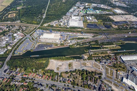 Aerial view, commercial area Am Westhafen, CTH Container Terminal Herne GmbH, Müller - Die lila