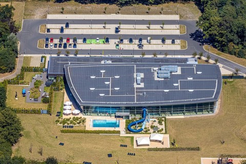 Aerial photo, Wananas swimming pool, Herne, Ruhr area, North Rhine-Westphalia, Germany, distance