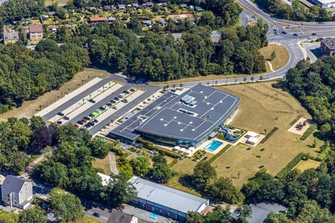 Aerial photo, Wananas swimming pool, Herne, Ruhr area, North Rhine-Westphalia, Germany, distance