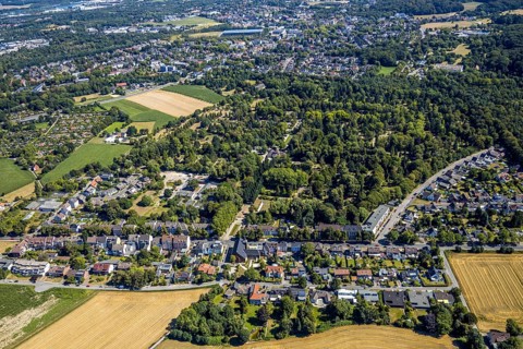 Aerial view, residential area Wiescherstraße, Südfriedhof, Herne, Ruhr area, North