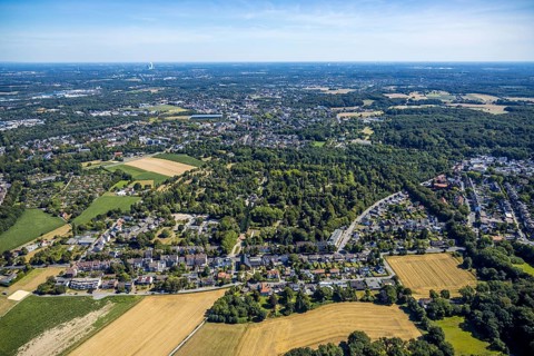 Aerial view, residential area Wiescherstraße, Südfriedhof, Herne, Ruhr area, North