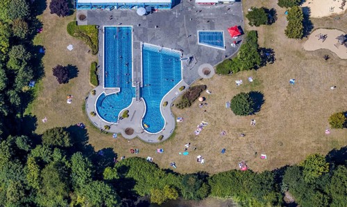 Aerial view, swimming pool south pool, Herne, Ruhr area, North Rhine-Westphalia, Germany, distance