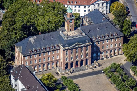 Aerial view, town hall Herne, Herne, Ruhr area, North Rhine-Westphalia, Germany, authority, DE,
