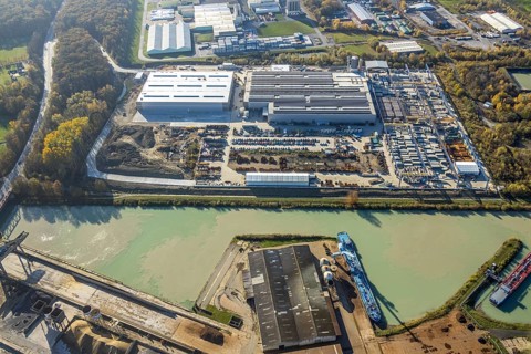 Aerial view, industrial estate Uentrop Frielinghauser Straße, construction site Goldbeck
